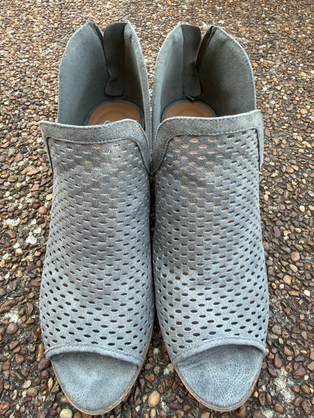 Women’s Grey Perforated Peep-Toe Ankle Booties